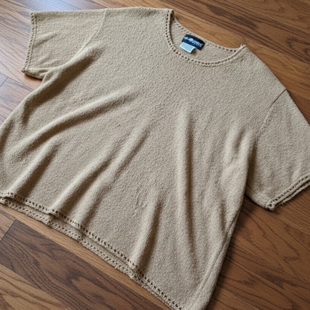 ♻️Sag Harbor Woman Tan Textured Knit Top • 3X • Short Sleeve